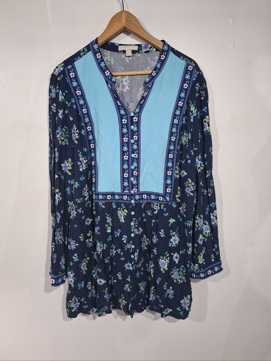 Woman Within Tops - Woman Within Top Womens Size 1X 22/24 Button-Front Mixed Print Cottagecore Tunic